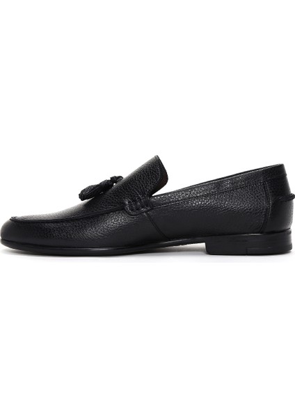 Erkek Siyah Püsküllü Deri Casual Loafer