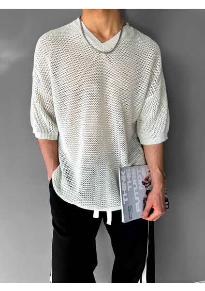 Oversize Bol ve Rahat File T-Shirt Bej fiyatları