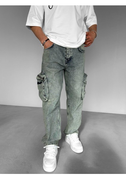 Baggy Fit Kargo Jean Lacivert