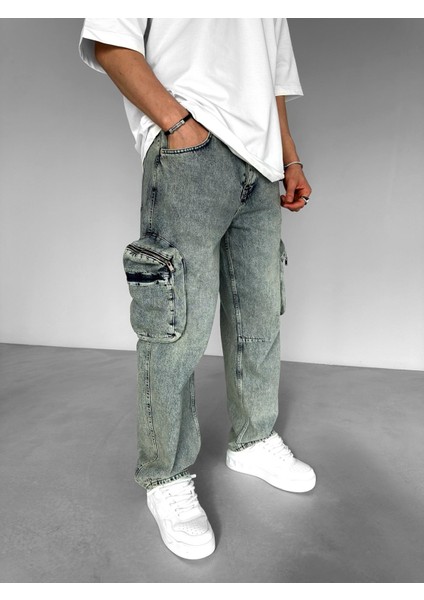 Baggy Fit Kargo Jean Lacivert