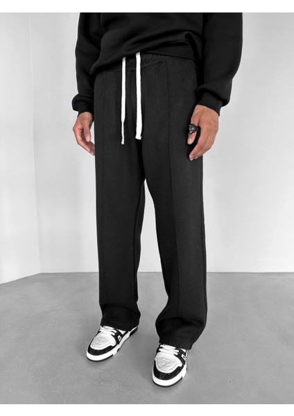 Erkek Baggy Fit Rahat Örme Pantolon Siyah