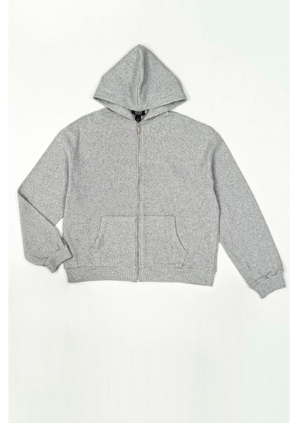 Oversize Fermuarlı Cepli Gri Sweatshirt