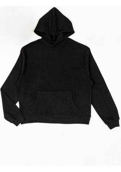 Oversize Kanguru Cepli Siyah Sweatshirt