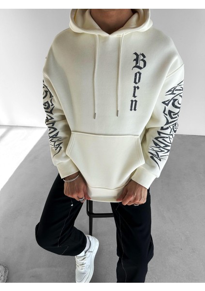 Oversize 'again' Baskılı Sweatshirt Ekru