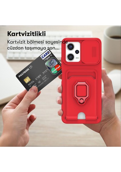 Xiaomi Poco X5 5g Kılıf Zuma Kartvizitli Yüzüklü Silikon - Kırmızı 327107