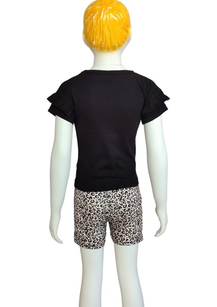 Yazlık Leopar Desenli Minnie Mouse Baskılı Şort T-Shirt Takım