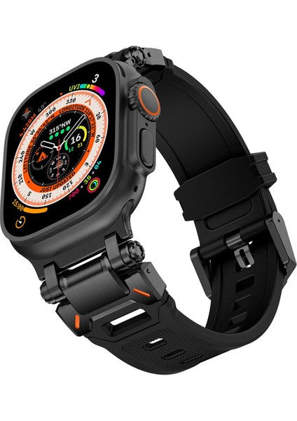 Apple Watch Ultra / Ultra 2 49 mm Uyumlu Titanyum Aksamlı Silikon Kordon Luxury Premium Kayış