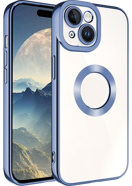 Apple iPhone 15 Kılıf Kamera Korumalı Logo Gösteren Omega Kapak + Cam Ekran Koruyucu