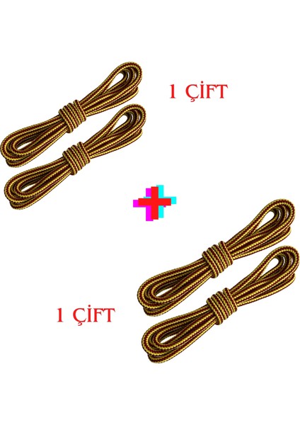 -2 ÇİFT, 140 cm, Koyu Sarı + Kahverengi, Dayanıklı, Sağlam, Fitilli Bot Bağcığı