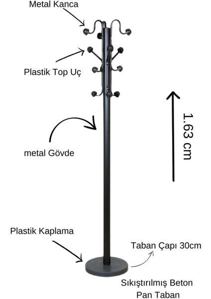 Yıldız Siyah Ayaklı Elbise Askısı, Ev Düzenleme, Elbise Askısı, Ofis Metal Askılık