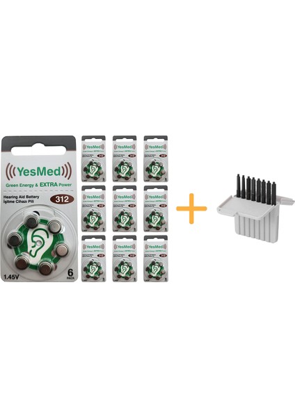 Extra Power 312 Numara Işitme Cihazı Pili (10 Paket x 6 Adet = 60 Adet Pil) + Işitme Cihazı Filtresi Gri Paket