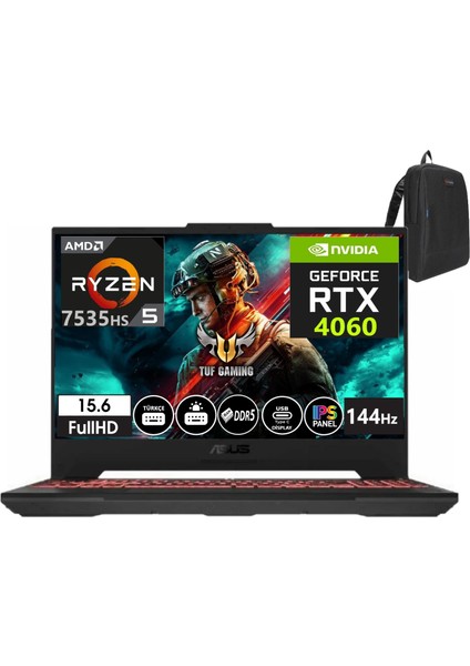 Tuf Gaming A15 FA507NV-LP100 Amd Ryzen 5 7535HS 64GB Ddr5 1tb SSD 15.6 Inç Fhd 144Hz 8gb RTX4060 140W Freedos Taşınabilir Bilgisayar FA507NV-LP10010+WEBLEGELSINÇANTA