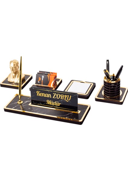 Mermer Desenli Atatürk Biblolu Ahşap Masa Isimliği Ofis Isimlik fiyatları