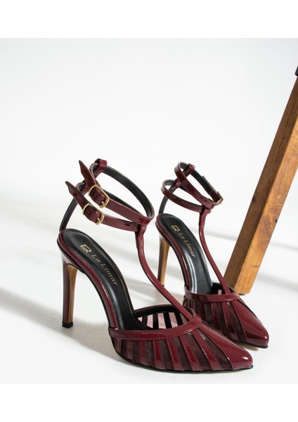 10.5 cm Bordo Rugan Fileli Kadın Topuklu Stletto