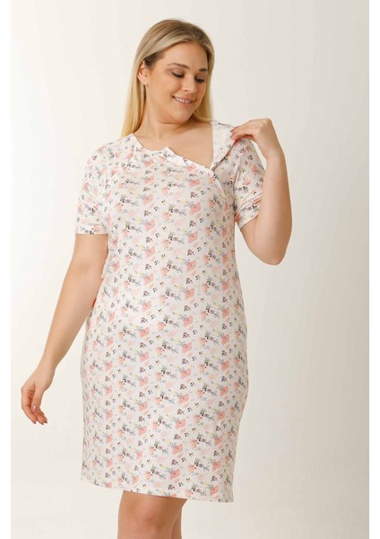Hamile Emzirme Geceliği Kısa Kollu Çiçekli Ekru fiyatları