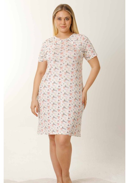 Hamile Emzirme Geceliği Kısa Kollu Çiçekli Ekru modelleri