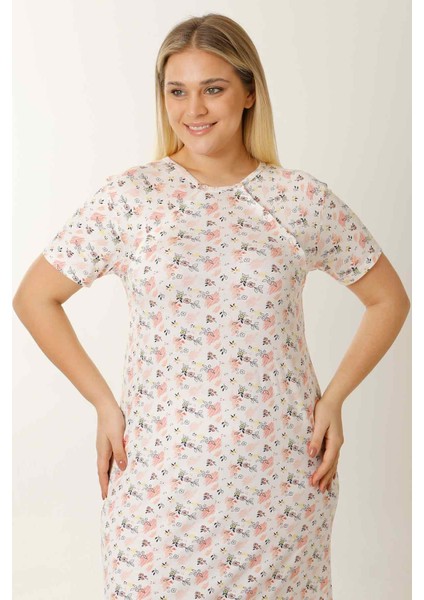 Hamile Emzirme Geceliği Kısa Kollu Çiçekli Ekru fırsatları