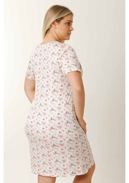 Hamile Emzirme Geceliği Kısa Kollu Çiçekli Ekru indirimleri