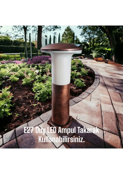 Bakır Eskitme, 41 Cm, E27 Duylu Dekoratif Set Üstü Mantar Aplik, Bahçe, Çim, Teras, Duvar Armatürü fiyatları