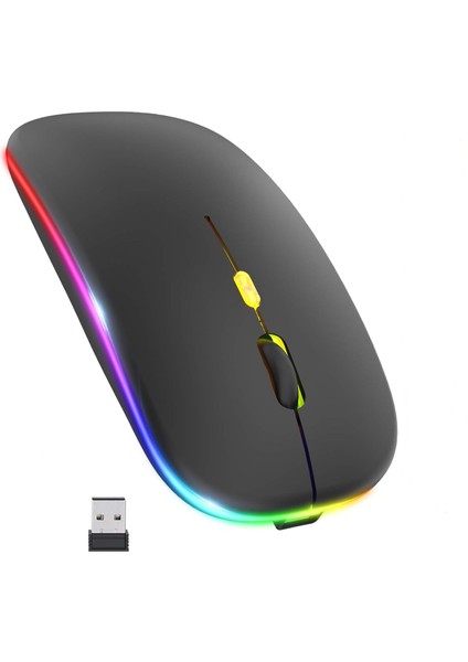 Siyah Rgb Şarjlı Kablosuz 1600DPI Işıklı Kablosuz Mouse Bwm6