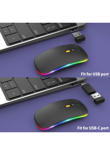Siyah Rgb Şarjlı Kablosuz 1600DPI Işıklı Kablosuz Mouse Bwm6