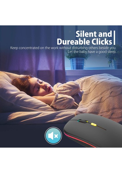 Siyah Rgb Şarjlı Kablosuz 1600DPI Işıklı Kablosuz Mouse Bwm6