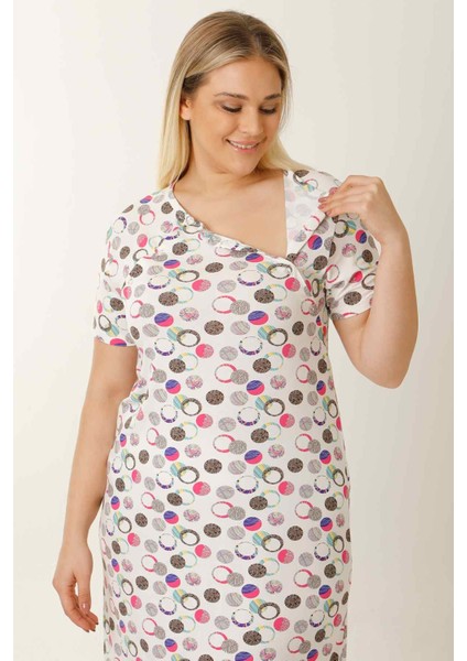 Hamile Emzirme Geceliği Kısa Kollu Puantiyeli Beyaz fiyatları