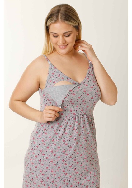 Hamile Lohusa Geceliği Ip Askılı Kalpli Gri modelleri