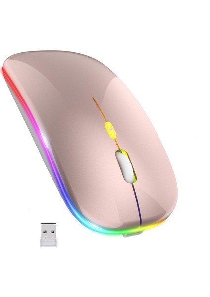 Rose Gold Rgb Şarjlı Kablosuz 1600DPI Işıklı Kablosuz Mouse Bwm6