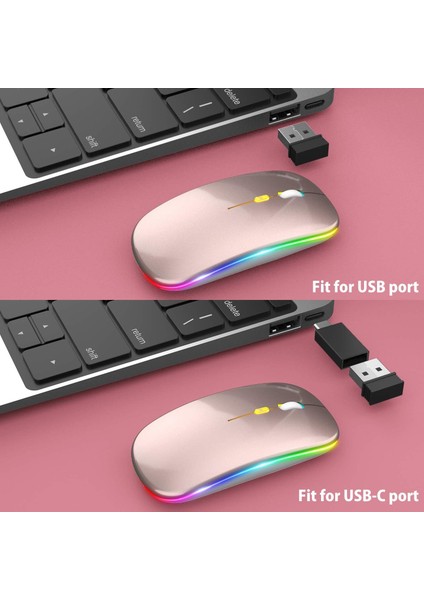 Rose Gold Rgb Şarjlı Kablosuz 1600DPI Işıklı Kablosuz Mouse Bwm6 modelleri
