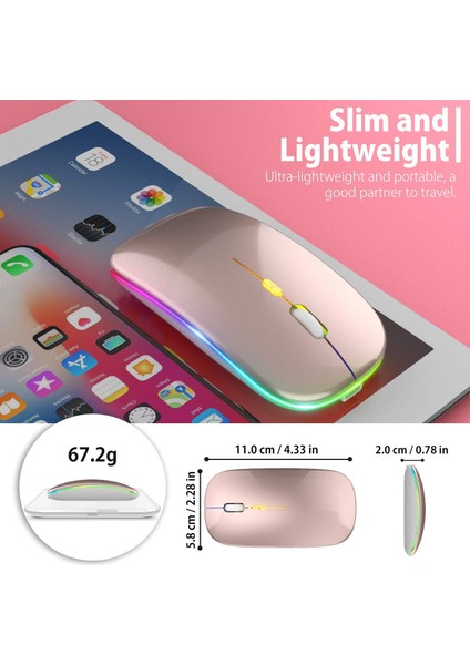 Rose Gold Rgb Şarjlı Kablosuz 1600DPI Işıklı Kablosuz Mouse Bwm6 fırsatları