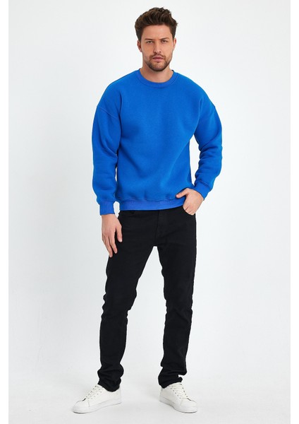Saks Mavi Sweatshirt, Oversize Sweatshirt, Erkek Sweatshirt