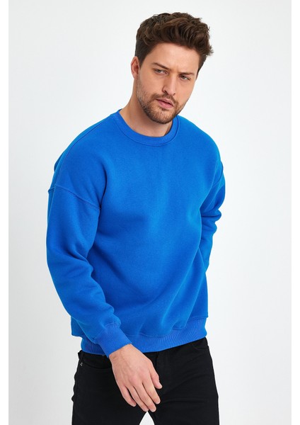 Saks Mavi Sweatshirt, Oversize Sweatshirt, Erkek Sweatshirt