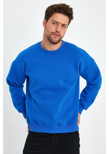 Saks Mavi Sweatshirt, Oversize Sweatshirt, Erkek Sweatshirt