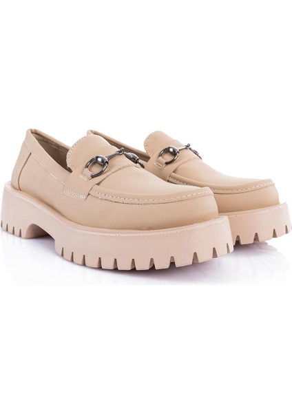 Verner Tokalı Ekru Kadın Loafer Ayakkabı