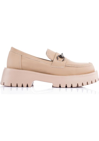 Verner Tokalı Ekru Kadın Loafer Ayakkabı