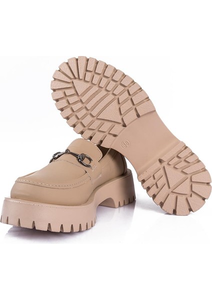 Verner Tokalı Ekru Kadın Loafer Ayakkabı