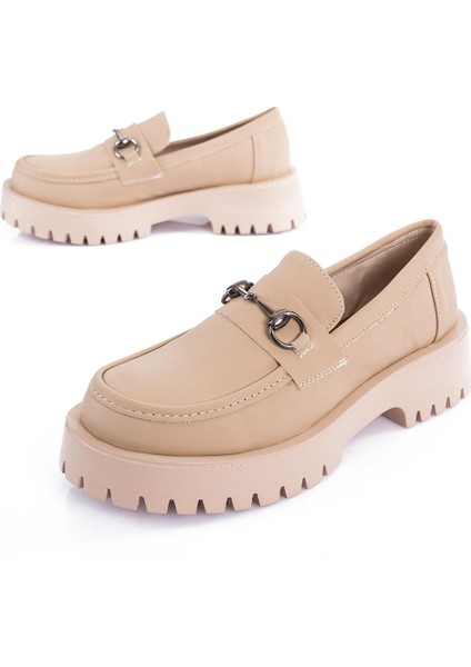 Verner Tokalı Ekru Kadın Loafer Ayakkabı