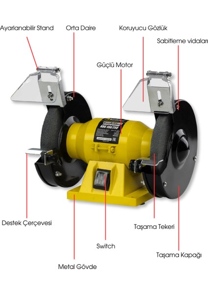 Turbo Motorlu 300 W Çark Motoru Zımpara Balta Bıçak Bileme Makinası Taş Motoru 150 mm