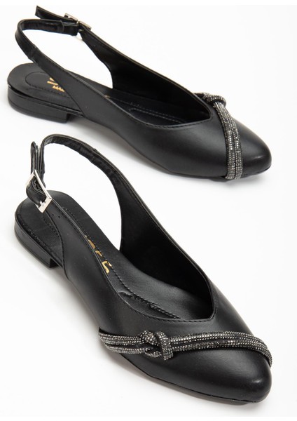 Iki Sıra Taşlı Arka Açık Cilt Siyah Kadın Babet