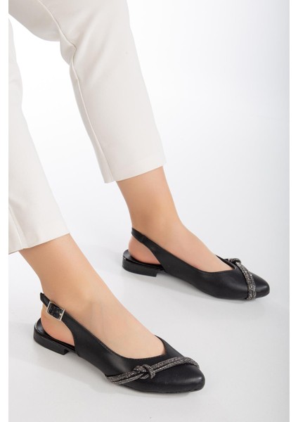 Iki Sıra Taşlı Arka Açık Cilt Siyah Kadın Babet fiyatları