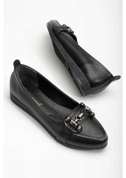 Cilt Tokalı Termo Taban Siyah Kadın Babet