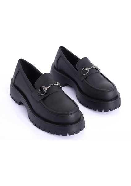 Verner Tokalı Siyah Kadın Loafer Ayakkabı