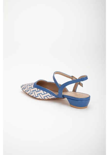 Baskılı Cilt Arka Açık Mavi Kadın Kısa Topuklu Ayakkbı indirimleri