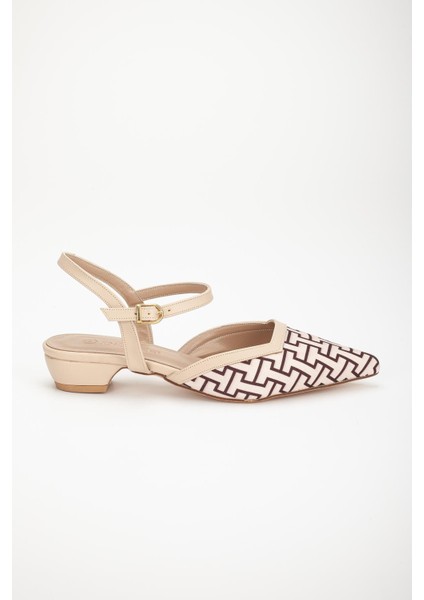 Baskılı Cilt Arka Açık Bej Kadın Kısa Topuklu Ayakkbı modelleri