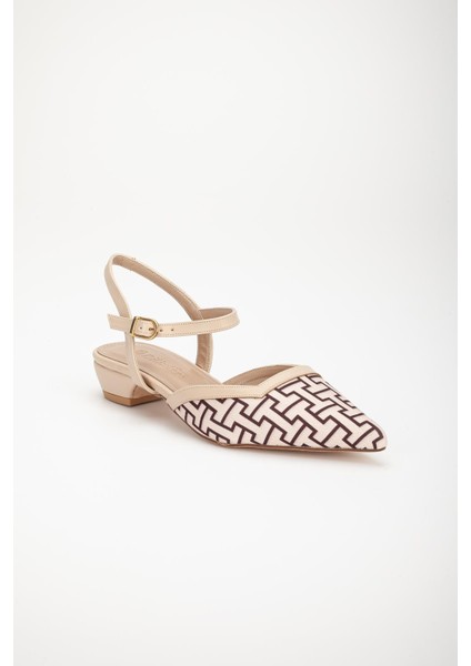 Baskılı Cilt Arka Açık Bej Kadın Kısa Topuklu Ayakkbı fırsatları