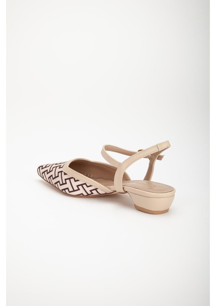 Baskılı Cilt Arka Açık Bej Kadın Kısa Topuklu Ayakkbı indirimleri