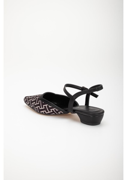 Baskılı Cilt Arka Açık Siyah Kadın Kısa Topuklu Ayakkbı indirimleri