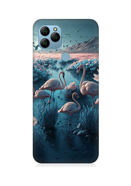 General Mobile GM21 Uyumlu Pembe Filamingolar Desenli Silikon Kılıf
