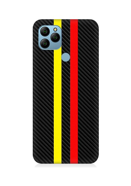 General Mobile GM21 Uyumlu Sarı Kırmızı Karbon Motif Desenli Silikon Kılıf